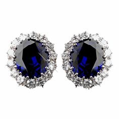 Kate Middleton Inspired Sapphire Blue Wedding Earrings Blue Wedding Earrings With Diamond Accents, Blue Halo Cubic Zirconia Earrings, Blue Cubic Zirconia Diamond Earrings For Wedding, Formal Blue Halo Setting Earrings, Formal Blue Halo Earrings, Blue Halo Setting Earrings For Formal Events, Classic Blue Diamond Earrings For Wedding, Blue Halo Setting Earrings For Formal Occasions, Blue Halo Setting Earrings For Wedding