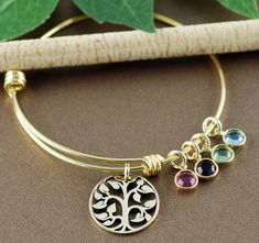 Take a LOOK at our Website: ANNIEREH.com Gold Family Tree Bracelet with Birthstones, Grandmother Bracelet, Tree of life Charm Bracelet, Mom Bracelet, Grandma Bracelet, Gift for Mom GOLD Tree Family Bangle Bracelet for Mom or Grandma with birthstones to represent each child or grandchild CAN BE DESIGNED IN SILVER - Select Color Bangle at check out Details for Bracelet: * Stainless Steel Gold Bangle * ONE Gold Bronze Family Tree Pendant * ONE Birthstones - Select more at check out - price will adj Adjustable Spiritual Bracelets As Gifts For Mom, Adjustable Bangle Jewelry Gift For Mom, Spiritual Nickel-free Bracelets For Mother's Day, Charms Bracelet For Mother's Day, Mother's Day Bracelets With Charms, Adjustable Birthstone Bracelets As Gift For Mom, Charms Bracelets For Mother's Day, Stackable Round Friendship Jewelry, Stackable Round Jewelry For Friendship