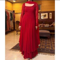 Kurtis With Dupatta, Red Salwar Suit, Long Skirt Top Designs, Long Skirt And Top, Long Frock Designs, Georgette Anarkali, Simple Saree Designs