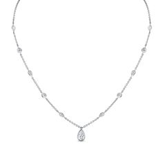 Experience sophistication with our Certified 18k Station Necklace adorned by a stunning Pear Shape Diamond Pendant. Crafted in luxurious 18k gold, this pendant features a captivating pear-shaped diamond certified for its brilliance and quality. The timeless design of this necklace exudes elegance and grace, perfect for any occasion. Classic Diamond Pear-shaped Necklace, Pear-shaped Diamond White Necklace With Diamond Accents, Exquisite Pear-shaped Diamond Necklace, Luxury Pear Shaped Diamond Necklace For Anniversary, Timeless Pear-shaped Diamond White Jewelry, Timeless Pear-shaped Diamond Necklace For Anniversary, Luxury White Gold Drop Necklaces, Pear-shaped Brilliant Cut Diamond White Necklace, Dazzling Pear-shaped Brilliant Cut Diamond Necklace