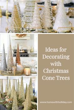 christmas trees with gold and silver decorations on them are featured in this collage for the holidays