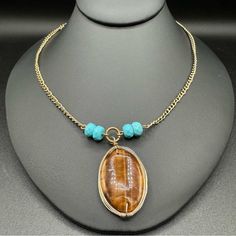 Authentic tiger's eye stone pendant on gold tone chain with turquoise colored plastic accent beads New without tags - never worn Stunning western, boho, southwest, Native American necklace vibes Express tag Native American Necklace, Western Boho, Southwest Style, Eye Pendant, Tiger Eye Stone, Eye Stone, Tiger's Eye, Style Necklace, Turquoise Color