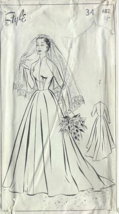 1950s Vintage Sewing Pattern B34 WEDDING DRESS (1022) | eBay Vintage Wedding Dress Sewing Patterns, Wedding Dress Sewing Patterns, Gown Sewing Pattern, Vintage Vogue Sewing Patterns, Patron Vintage, Sewing Wedding Dress, Wedding Dress Patterns, Wedding Dress Sizes, Couture Vintage