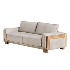 an image of a couch that is made out of wood and upholstered with fabric