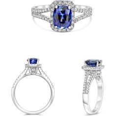 Roman & Jules 14K White Gold Cushion Sapphire Ring with 0.49 Carat Round Diamonds - 1.56 Carat Total Gem Weight Gia Certified Sapphire Cluster Jewelry, Gia Certified Cluster Sapphire Ring, Blue Sapphire Halo Ring With Brilliant Cut, Blue Sapphire Ring With Halo Detail, Blue Sapphire Ring With Halo Diamond Design, Blue Sapphire Ring With Diamond Halo Design, Blue Cluster Jewelry With Halo Design, Blue Sapphire Ring With Halo Design In Fine Jewelry, Blue Sapphire Ring With Halo Cluster Setting