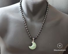 "Luna Aventurine Pendant Luck Necklace Natural Black Onyx Gemstone Wealth Stone Necklace Black Men's Necklace Gift For Him Christmas Gift Free fast shipping 3-5 business days delivered to the purchaser all necklaces -ALL THE PRODUCTS AT ELISAJEWELRYART ARE HANDMADE AND MADE WITH NATURAL BEADS. -WHAT DOES THE GREEN AVENTURINE STAND FOR Green Aventurine is known as the \"Stone of Opportunity,\" thought to be the luckiest of all crystals, especially in manifesting prosperity and wealth, or for incr Elegant Black Jade Jewelry, Black Jade Round Beads Jewelry, Black Jade Jewelry With Round Beads, Black Jade Jewelry With Natural Stones, Black Jade Jewelry For Gifts, Handmade Black Jade Necklace, Male Inspiration, Manifesting Prosperity, Luck Necklace