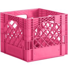 a pink plastic crate is shown on a white background