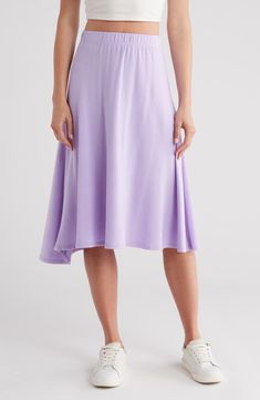 GO COUTURE Flare Midi Skirt | Nordstromrack Flare Midi Skirt, Midi Flare Skirt, Knit Midi Skirt, Every Step You Take, Knit Midi, Lightweight Knit, Skirt Top, Midi Skirt, Elastic Waist