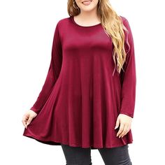 Product Details: Gentle Touching Plus Size Women's Tops - Larace women long sleeve shirts, made of skin-friendly rayon fabric, soft, lightweight, and stretchy fabric offer gentle touching. No see-through, no shrinking, no pilling, and no fading Women's Long Sleeve Tops - Long sleeve plus size tops for women, the basic crew neck style for daily wear and maternity shirt, any casual/working occasion or maternity. Plus size tunics for women fit Spring, Fall and as a basic layering top in Winter. Siz Tops For Women Long Sleeve, Tops For Women Long, Plus Size Tops For Women, Flowy Tunic Tops, Flowy Tunic, Wear With Leggings, Shirts For Leggings, Layered Tops, Flowy Top