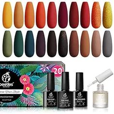 Amazon.com : Beetles 20 Pcs Gel Nail Polish Kit with Cuticle Oil-Cozy Campfire Collection Fall Winter Orange Yellow Green Gel Nail Polish Base Top Coat Gel Nail Kit Christmas Nails Manicure Gifts for Women : Beauty & Personal Care Dia De Los Muertos Party Ideas, Grey Gel Nails, Winter Orange, Buff Nails, Gel Nails At Home, Glitter Gel Polish, Gel Set, Glitter Gel Nails, Gel Nail Kit