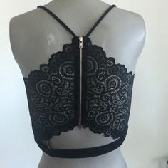 Lace On Back W/ Zipper Black Zipper Closure Crop Top For Party, Spring Crop Top With Zipper Closure For Night Out, Black Crop Top With Zipper For Night Out, Spring Crop Top With Zipper For Night Out, Summer Party Crop Top With Zipper Closure, Fringe Romper, Animal Print Crop Tops, Fashion Nova Bodysuit, Twisted Top