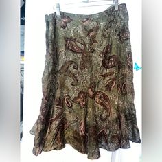 Waist: 28” Length: 22 1/2” Approximately Skirt Is Nwot. Its Fully Lined. Beautiful Forest Green Hues. Earthy Patterns, Fall Thrift, Ralph Lauren Green, Style Box, Green Hues, Beautiful Forest, Lauren Green, Everyday Outfit, Green Cream