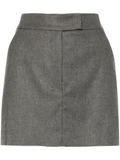 grey mélange effect concealed front button, hook and zip fastening high-waisted two diagonal pockets to the sides rear welt pocket full lining straight hem thigh-length Fitted Gray Skort With Pockets, Fitted Office Skirt With Concealed Fastening, Gray Workwear Skirt With Pockets, Elegant Workwear Skort With Belt Loops, Elegant Skort With Belt Loops For Work, Elegant Gray Short Length Bottoms, Modern Workwear Mini Skirt, Gray Mini Skirt For Work, Gray Pencil Skirt For Workwear