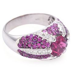 Sonia B. 18K White Gold Pink Tourmaline, Pink Sapphire & Diamond Dome Ring  | eBay Elegant Pink Ruby Gemstones, Elegant Multi-stone Pink Sapphire Jewelry, Elegant Pink Sapphire Multi-stone Jewelry, Luxury Tourmaline Jewelry With Prong Setting, Pink Gemstones For Formal Fine Jewelry, Pink Gemstones For Formal Occasions, Elegant Multi-stone Pink Sapphire Rings, Elegant Round Pink Sapphire Gemstones, Formal Pink Sapphire Birthstone Ring