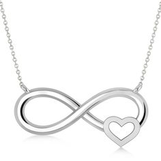 Infinity & Heart Pendant Necklace 14k White Gold Sterling Silver Infinity Heart Necklace For Anniversary, Silver Infinity Heart Necklace For Anniversary, Sterling Silver Infinity Necklace For Valentine's Day, Minimalist Infinity Necklace In White Gold, Sterling Silver Infinity Necklace In White Gold, White Infinity Necklace For Anniversary, Minimalist White Gold Infinity Necklace, Personalized White Gold Infinity Necklace, Infinity Pendant