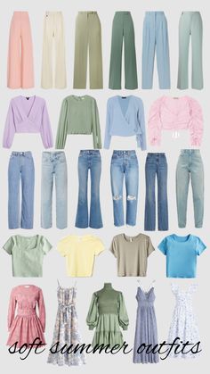 Summer Soft Aesthetic, Light Summer Soft Dramatic, Cold Summer Palette Outfit, Fair Soft Summer Outfits, Soft Summer Beachwear, Light Spring Style Outfit Ideas, Soft Summer Pallette, Soft Summer Season Outfits