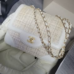 Vintage Chanel. Good Condition. Approximately "W X 7.5"H X 3"D Cream Chanel Bag, Elegant Beige Tweed Bags, Designer Tweed Shoulder Bag Rectangular, Luxury Tweed Evening Bag, Designer Tweed Rectangular Shoulder Bag, Luxury Tweed Bags For Everyday, Luxury Tweed Rectangular Bag, Luxury Tweed Shoulder Bag, Designer Tweed Bags In Rectangular Shape