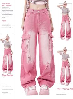 Jean Rose, Jeans Rosa, Y2k Harajuku, Mode Kawaii, 2024 Spring Summer, Style Hip Hop, Kawaii Fashion Outfits, Pink Jeans, Pinterest Closet