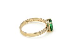 1.30 Ctw Emerald with 0.09 Ctw Diamond ing in 14K YG Metal-2.21 Grams Classic Yellow Gold Emerald Ring With Single Cut Diamonds, Gold Emerald Ring With Pave Setting For Wedding, 21 Grams, Emerald