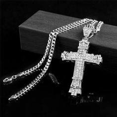 This Stunning Piece Is A 3.5-Inch Silver-Plated Iced-Out Cross, Meticulously Adorned With Aaa Grade Cubic Zirconia (Cz) Stones. Each Cz Stone Is Hand-Set To Ensure Maximum Sparkle And Brilliance, Mimicking The Look Of Real Diamonds. The Cross Comes With A Matching Heavy Curb Chain, Providing A Bold And Stylish Statement. The Combination Of The High-Quality Cz Stones And The Sturdy, Polished Curb Chain Makes This Accessory A Standout Addition To Any Jewelry Collection. Perfect For Adding A Touch Cross Pendant Necklace Men, Prayer Jewelry, Necklaces Diamond, Cross Necklaces, Lucky Gifts, Zircon Necklace, Mens Fashion Jewelry, Crystal Cross, Amulet Necklace