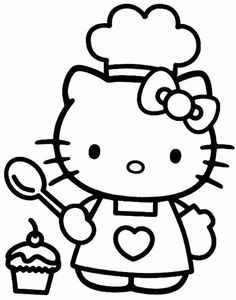 a hello kitty holding a cupcake and spoon