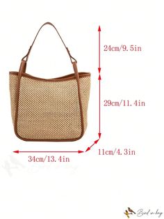 BirdinBag - Medium Vacation Style Straw Bag with Contrast Binding - Chic and Versatile Vacation Style, Bag Bag, Color Khaki, Straw Bag, Binding, 4 Inch, Straw, Bag Lady, Size Medium