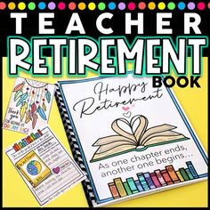 a book with the title teacher retirement book on it and an open book next to it