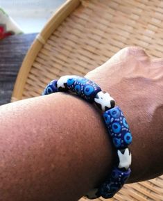 Haint Blue Bracelet is made with new African Trade beads made in Ghana and batik beads from Kenya. In Gullah Geechee culture, blue is the color of the water that brought us here and the water that takes that ancestors away. Blue is also the color that protects us again evil like haints. Gullah Geechee, Haint Blue, African Trade Beads, Trade Beads, Blue Bracelet, How To Make Beads, Ghana, Kenya, Batik