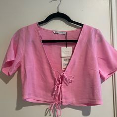 Nwt!! Size: Medium Cropped Top With Three Ties In Front! Super Cute For Summer Zara Fitted Summer Tops, Fitted Summer Tops By Zara, Zara Crop Top For Summer, Zara Tops For Spring Season, Trendy Style, Zara Spring Tops In Trendy Styles, Zara Trendy Tops For Spring, Zara Pink Tops For Day Out, Zara Trendy Spring Tops, Trendy Zara Tops For Spring