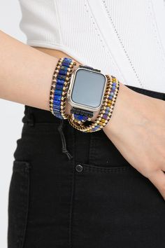 🌟 Elevate Your Tech Style with Earthly Elegance! 🌟 Introducing our Handcrafted Beaded and Natural Stone Wrap Apple Watch & Smartwatch Band--a harmonious fusion of nature and technology meticulously crafted to elevate your wristwear game with a touch of earthly elegance. ✨ A Symphony of Beads and Natural Stones ✨ This band is a true work of art, featuring a medley of elegant beads and genuine natural stones. Each element is thoughtfully selected, combining beauty with positive energy, making it more than just an accessory--it's a statement of grace and positivity. 💎 Embrace Natural Gemstone Energy 💎 The genuine natural stones in this band carry the beauty and energy of the Earth. With their unique properties, they add a touch of natural beauty and charm to your wrist, promoting balance Adjustable Modern Wrap Bracelet, Trendy Blue Apple Watch Band With Bracelet Strap, Blue Watches With Bracelet Strap As Gift, Trendy Adjustable Blue Apple Watch Band, Trendy Blue Watch Bracelet Strap, Modern Adjustable Wristband With Bracelet Strap, Trendy Blue Watch With Bracelet Strap, Blue Rectangular Bracelet Strap Apple Watch Band, Blue Rectangular Watch Accessories With Bracelet Strap