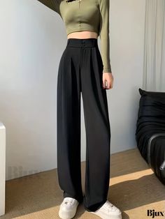 1 Elegant High Waist Baggy Pants, Trendy Full-length Office Pants, Trendy Full Length Office Pants, Trendy Full Length Pants For Office, Baggy Long Pants For Formal Occasions, Baggy Long Formal Pants, Casual High-waisted Dress Pants For Office, Solid Full-length Bottoms For Office, Baggy High-waisted Office Pants