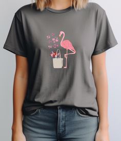 Flamingo And Tote Shirt, Cute Pink Flamingo With A Tote Bag, Shopping Flamingo Tee, Perfect Gift For Flamingo Lover Tee, Minimalistic Design Minimalistic Design, Bag Design, Pink Flamingo, Pink Flamingos, Chic Design, Cute Pink, Cute Shirts, Comfort Colors, San Jose