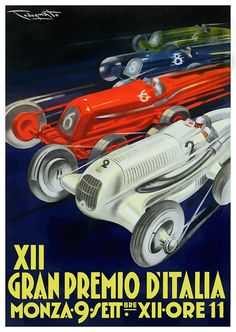 an old poster advertising a race car