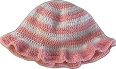 Striped Bucket Hat, Pink And White Stripes, Bucket Hats, Eye Catching Colors, Acrylic Yarn, White Stripe, Knitted Hats, Caps Hats, Unique Style