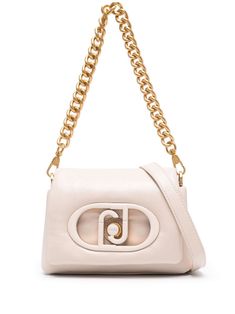 cream white faux leather tonal logo plaque cut-out detailing single chain-link top handle adjustable detachable shoulder strap foldover top with magnetic fastening main compartment internal slip pocket internal zip-fastening pocket Chic White Shoulder Bag With Logo Hardware, Chic Shoulder Flap Bag With Logo Hardware, Chic Beige Shoulder Bag With Logo Hardware, Chic Cream Bags With Logo, Liu Jo, Cream White, Chain Link, Top Handle, Crossbody Bag