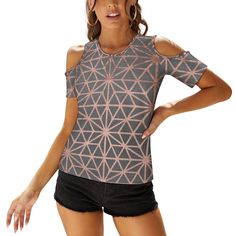 Casual Short sleeve tops is made with lightweight and soft material that makes you feeling well for the soft skin. Cold shoulder design chic design, perfect match with leggings, skinny, jeans, shorts, necklace, heels or flat for a simple and fashionable look. Description: Color: Geometric Material: 95% Polyester +5% Spandex Pattern type: Printed Type: Shirt Style: Casual Neckline: Crew neck Details: Off shoulder Fit type: Casual Size: XS, S, M, L, XL, 2XL, 3XL, 4XL, 5XL Season: Summer Sleeve len Neck Details, Feeling Well, Geometric Star, Cold Shoulder Blouse, Short Sleeve Tops, Short Sleeve Shirts, Soft Skin, Loose Shorts, Shoulder Design