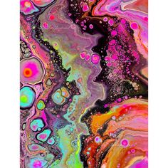 an abstract painting with multicolored fluid paint and bubbles on it's surface