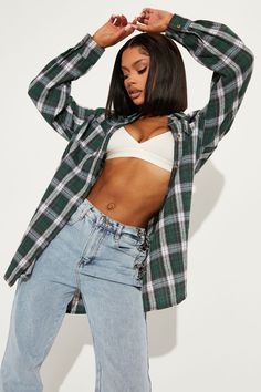 Available In Green/combo And Black/combo. Oversized Tunic Collared Button Front Plaid Long Sleeve Disclaimer: Pattern Placement Will Vary 80% Polyester 20% Cotton Imported | Pretty In Plaid Oversized Flannel Top in Green size Medium by Fashion Nova Fashion Nova Shirts, Oversized Flannel, Oversized Tunic, Flannel Tops, Women Shirts Blouse, Shirts Blouses, Fashion Nova, Two Piece Pant Set, Shirt Blouses