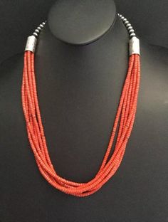 sterling silver 6 strand coral bead necklace .The necklace measures 24 inches. Coral Beads Necklace, Coral Bracelet, Art Necklaces, Gold Fashion Necklace, Royston Turquoise, Coral Jewelry, Jewelry Beads, Feb 4, Pearl Set