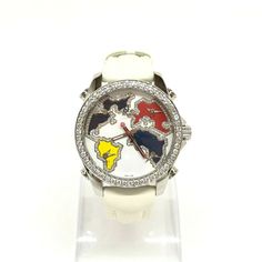 White Diamond Chronograph Watch, White Diamond Watch With Chronograph, White Skeleton Dial Watch Accessories As Gift, Luxury Multicolor Watches With Diamond Hour Markers, Designer White Leather Watches, Multicolor Formal Watch With Diamond Hour Markers, Luxury Multicolor Watches For Gifts, Luxury Multicolor Watches For Gift, Luxury Multicolor Watches As Gift