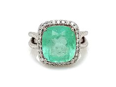 8.45 Ctw Colombian Emerald and 0.41 Ctw White Diamond Ring in 14K WG Metal - 8.94 Grams Green Platinum Ring With Pavé Setting, Green Platinum Rings With Pave Setting, Ring Spacer, Diamond Alternatives, White Diamond Ring, Colombian Emeralds, Popular Jewelry, Mens Accessories Jewelry, Jewelry Making Beads