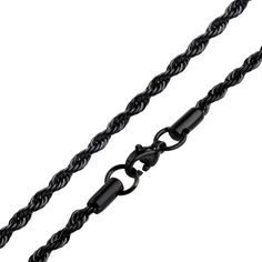 Featuring a bold, black finish, this handsome men's rope chain necklace is the perfect complement to your wardrobe. Featuring a bold, black finish, this handsome men's rope chain necklace is the perfect complement to your wardrobe.Click on this JEWELRY & WATCHES GUIDE to learn about fit, styles, materials and more! Chain length: 24 in. Chain type: rope Chain width: 3 mm Clasp: lobster claw Metal: stainless steel Plating: black ion plated Finish: polished Packaging: boxed Please note, due to the Black Rope Chain Necklace As Gift, Black Rope Chain Necklace For Gift, Black Stainless Steel Cable Chain Necklace, Black Stainless Steel Chain Necklace With Lobster Clasp, Black Stainless Steel Necklace With Lobster Clasp, Black Jewelry With Wheat Chain As Gift, Rope Chain Necklace, Necklace Size, Bold Black