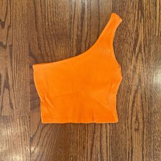 Size: S | Never Worn Orange Ribbed Tops For Spring, Orange Ribbed Summer Tops, Tops Shein, One Shoulder Crop Top, Shoulder Crop Top, Shein Tops, Color Orange, One Shoulder, Crop Top