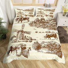 an image of a bed with farm animals on it