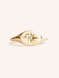 Elevate your everyday style with our Diamond Starburst Signet Ring. This exquisite piece features a sparkling diamond accent, adding a touch of glamour to any outfit. North Star Ring, Starburst Ring, Diamond Signet Ring, Gold Starburst, Silver Signet Ring, Gold Signet Ring, Sparkling Diamond, Geometric Ring, Bespoke Jewellery