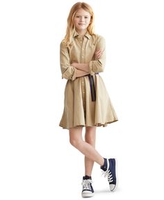 With a classic fit-and-flare silhouette and a matching belt, this chino shirtdress from Polo Ralph Lauren is a charming pick for parties and family photos. Preppy Collared Dresses For Spring, Preppy Cotton Dress For Fall, Girls Belts, Ralph Lauren Kids, Daytime Dresses, Cotton Chinos, Plus Size Activewear, Review Dresses, Shirtdress