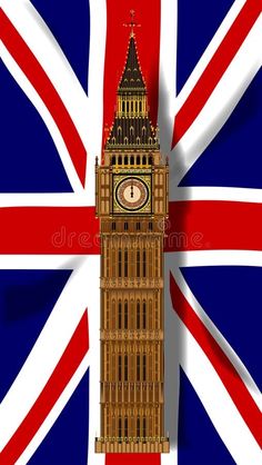 the big ben clock tower in london, england with british flag background stock photos and royalty illustrations