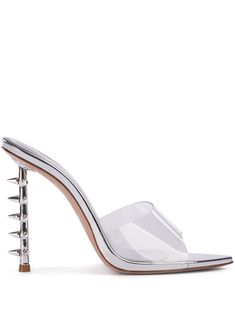 silver-tone leather metallic finish high heel spike stud detailing transparent strap pointed open toe Spike Heels, Loafer Mules, Summer Beach Wear, Flat Boots, Fine Earrings, Ballet Flat Shoes, Pump Sandals, Lady Dior, Sandals Summer