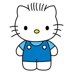 a hello kitty with overalls and a blue shirt