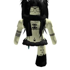 an animated doll with black hair and glasses on it's head is standing in front of a white background